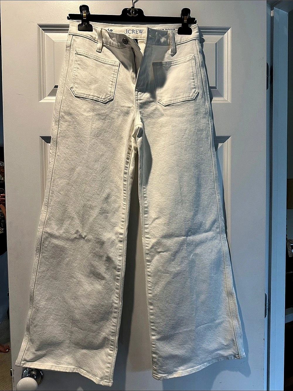 J.Crew Denim Trouser High Rise Semi-Stretch Wide Leg White Waist 26P